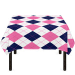 White Blue And Pink Argyle Pattern Print Tablecloth