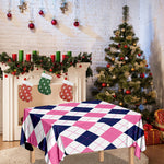 White Blue And Pink Argyle Pattern Print Tablecloth