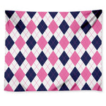 White Blue And Pink Argyle Pattern Print Tapestry