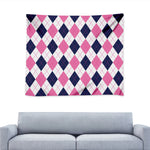 White Blue And Pink Argyle Pattern Print Tapestry