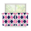 White Blue And Pink Argyle Pattern Print Tier Curtains