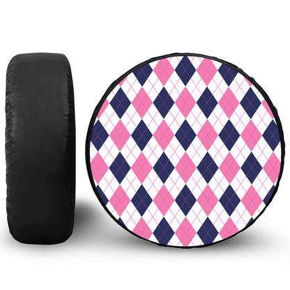 White Blue And Pink Argyle Pattern Print Tire Cover