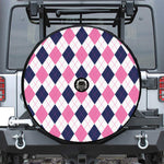 White Blue And Pink Argyle Pattern Print Tire Cover With Camera Hole