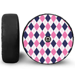 White Blue And Pink Argyle Pattern Print Tire Cover With Camera Hole