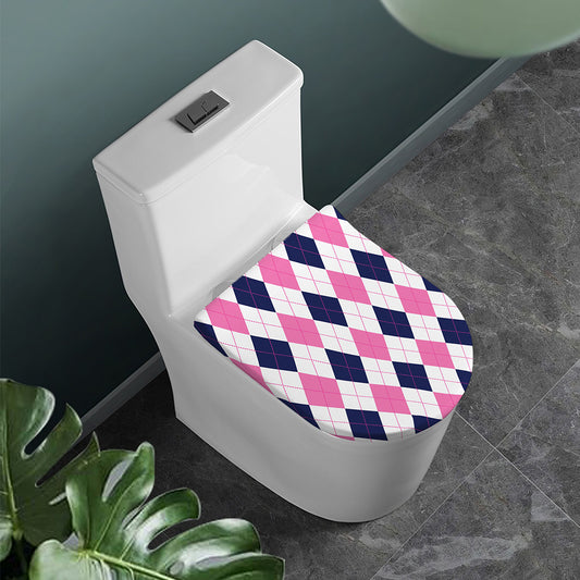 White Blue And Pink Argyle Pattern Print Toilet Lid Cover