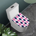 White Blue And Pink Argyle Pattern Print Toilet Lid Cover