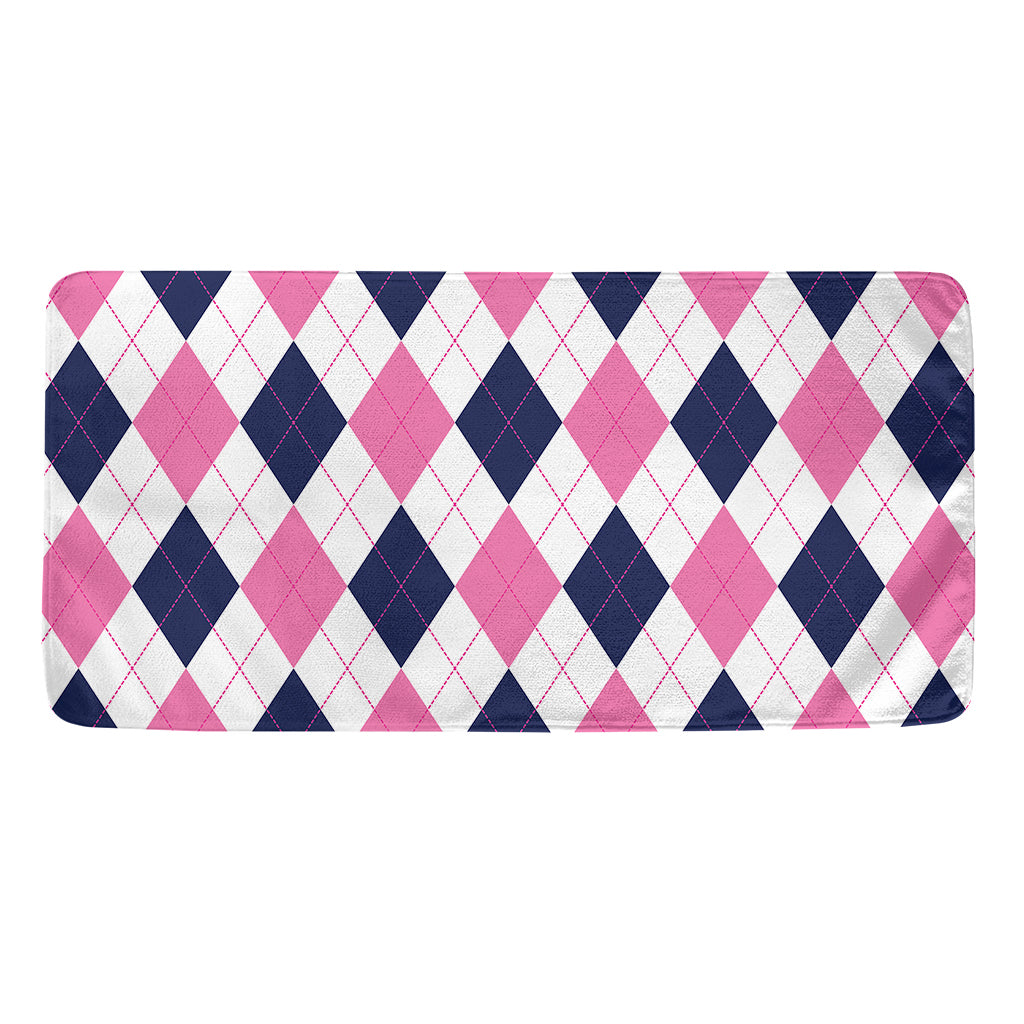 White Blue And Pink Argyle Pattern Print Towel