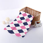 White Blue And Pink Argyle Pattern Print Towel