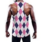 White Blue And Pink Argyle Pattern Print Training Tank Top