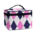 White Blue And Pink Argyle Pattern Print Travel Makeup Bag