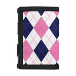 White Blue And Pink Argyle Pattern Print Trifold Wallet