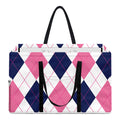 White Blue And Pink Argyle Pattern Print Utility Tote Bag