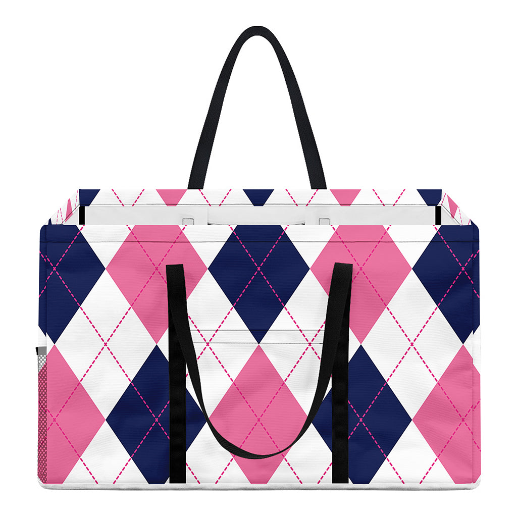 White Blue And Pink Argyle Pattern Print Utility Tote Bag