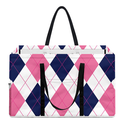 White Blue And Pink Argyle Pattern Print Utility Tote Bag