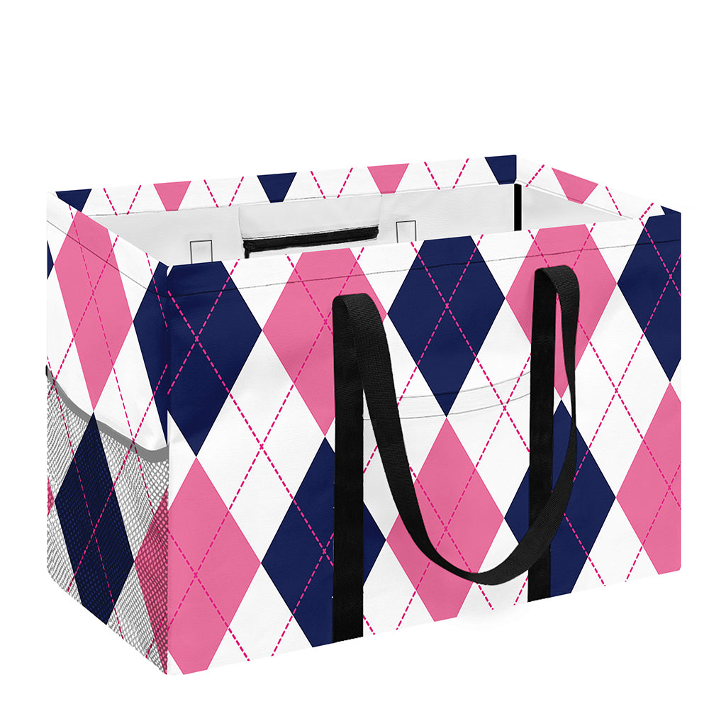 White Blue And Pink Argyle Pattern Print Utility Tote Bag