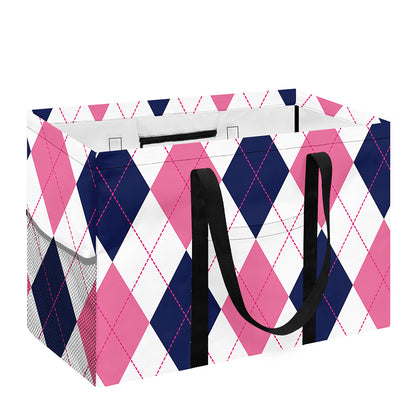 White Blue And Pink Argyle Pattern Print Utility Tote Bag