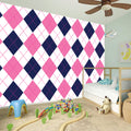 White Blue And Pink Argyle Pattern Print Wall Sticker