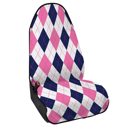 White Blue And Pink Argyle Pattern Print Waterproof Car Seat Cover