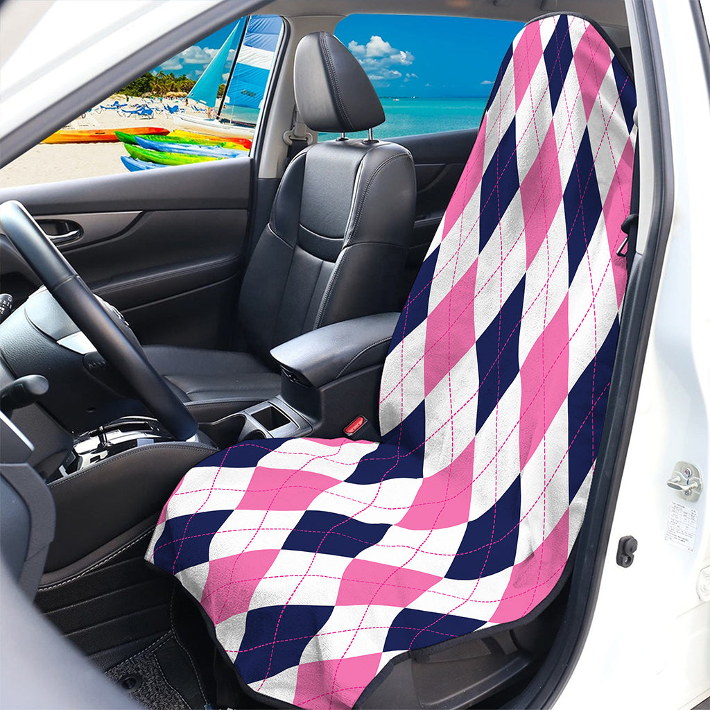 White Blue And Pink Argyle Pattern Print Waterproof Car Seat Cover