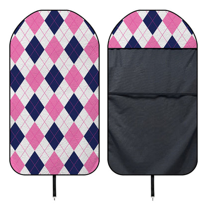 White Blue And Pink Argyle Pattern Print Waterproof Car Seat Cover
