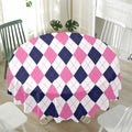 White Blue And Pink Argyle Pattern Print Waterproof Round Tablecloth