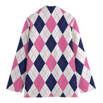White Blue And Pink Argyle Pattern Print Women's Blazer