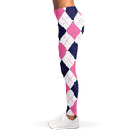 White Blue And Pink Argyle Pattern Print Women's Leggings