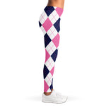 White Blue And Pink Argyle Pattern Print Women's Leggings