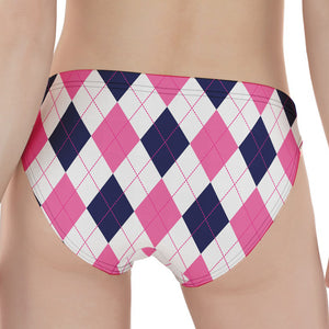 White Blue And Pink Argyle Pattern Print Women's Panties