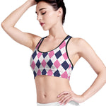 White Blue And Pink Argyle Pattern Print Women's Sports Bra