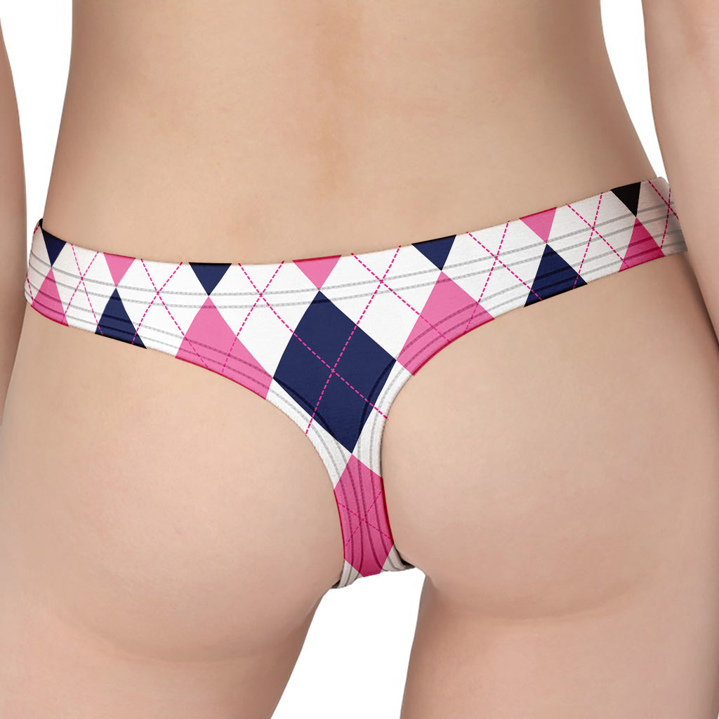 White Blue And Pink Argyle Pattern Print Women's Thong