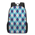 White Blue And Red Argyle Pattern Print 17 Inch Backpack