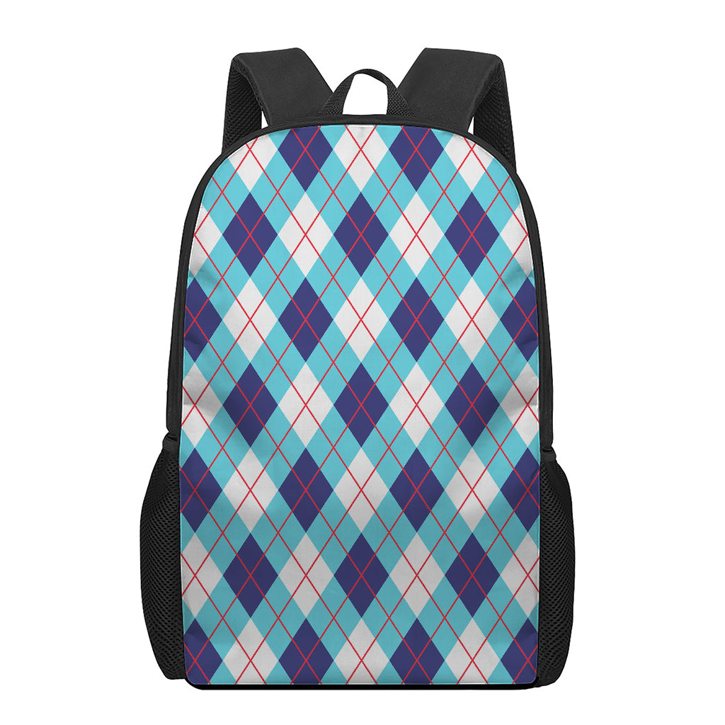 White Blue And Red Argyle Pattern Print 17 Inch Backpack