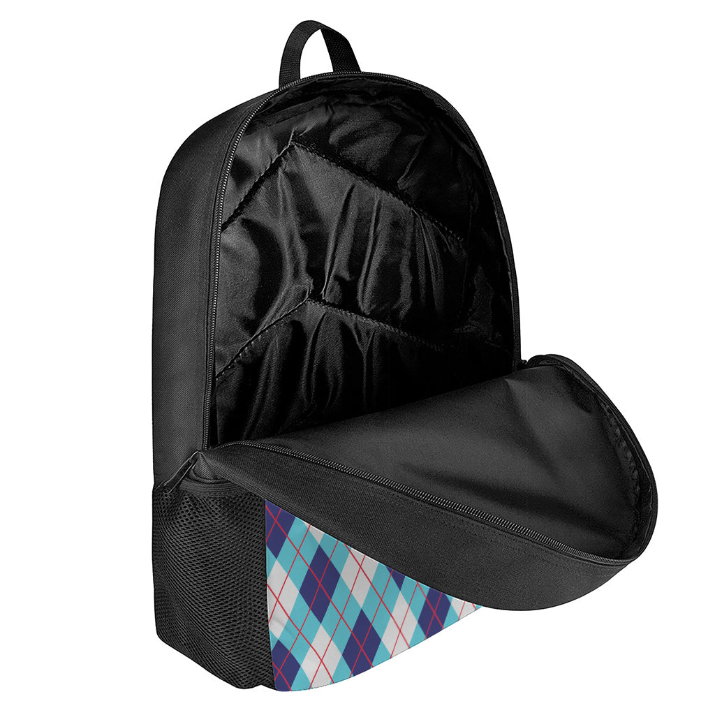 White Blue And Red Argyle Pattern Print 17 Inch Backpack