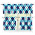 White Blue And Red Argyle Pattern Print 3 Piece Kitchen Curtains