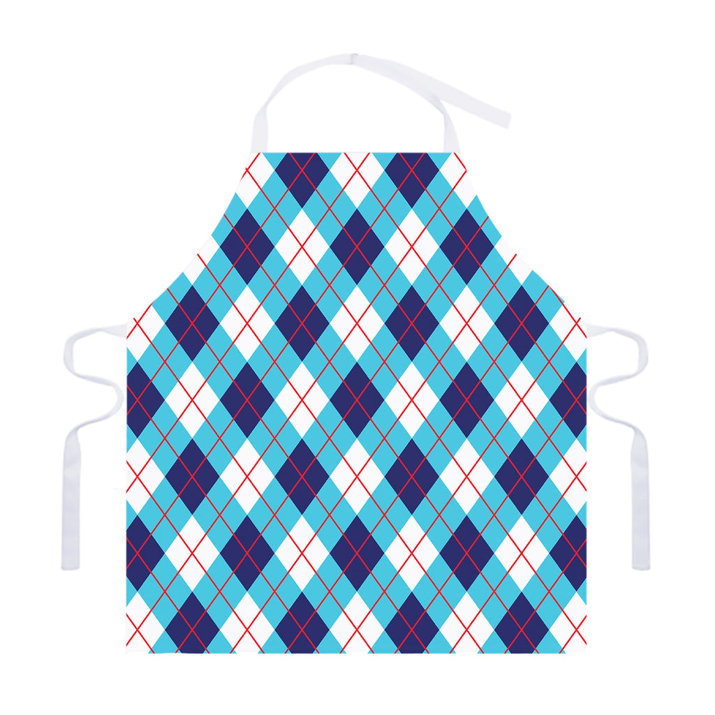 White Blue And Red Argyle Pattern Print Adjustable Apron