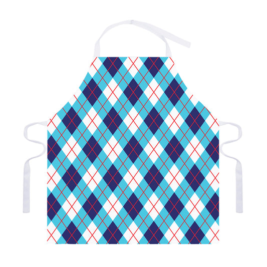 White Blue And Red Argyle Pattern Print Adjustable Apron
