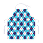 White Blue And Red Argyle Pattern Print Adjustable Apron