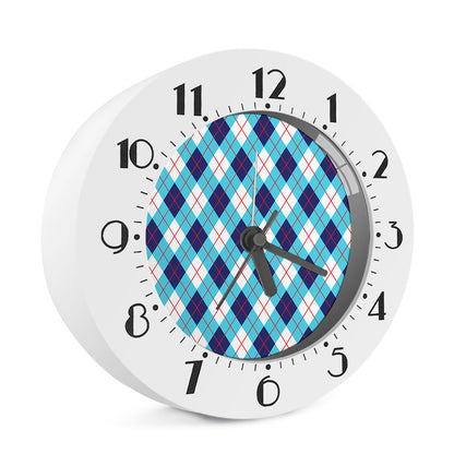 White Blue And Red Argyle Pattern Print Alarm Clock