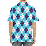 White Blue And Red Argyle Pattern Print Aloha Shirt
