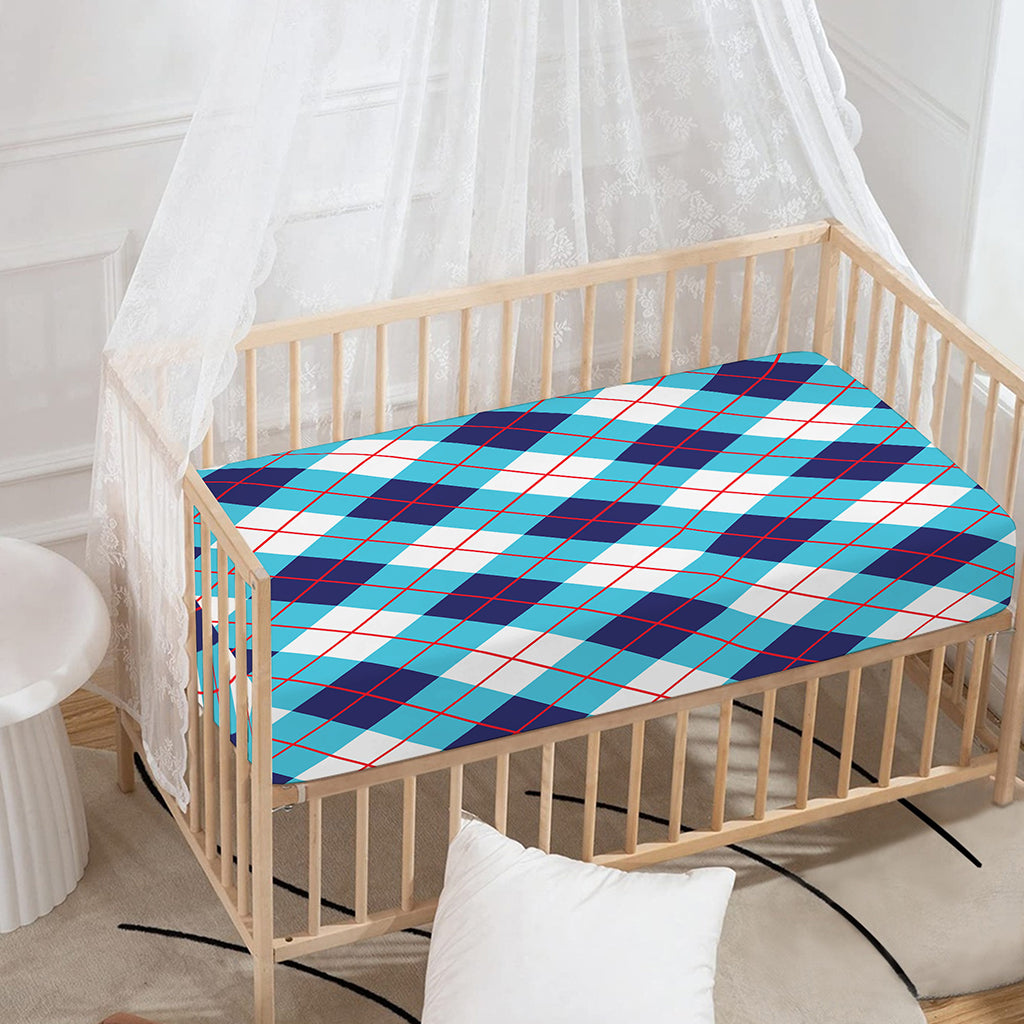 White Blue And Red Argyle Pattern Print Baby Crib Sheet