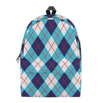 White Blue And Red Argyle Pattern Print Backpack