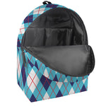 White Blue And Red Argyle Pattern Print Backpack