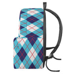 White Blue And Red Argyle Pattern Print Backpack