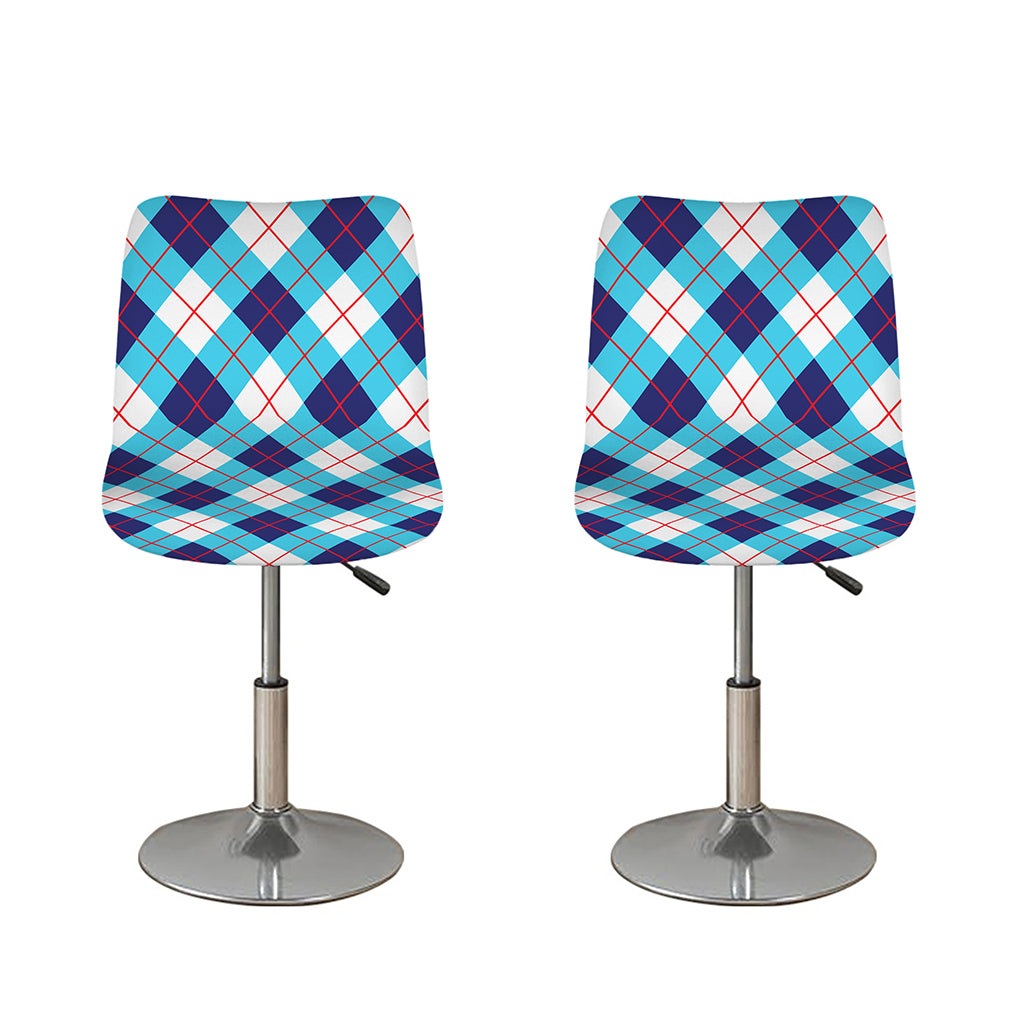 White Blue And Red Argyle Pattern Print Bar Stool Covers