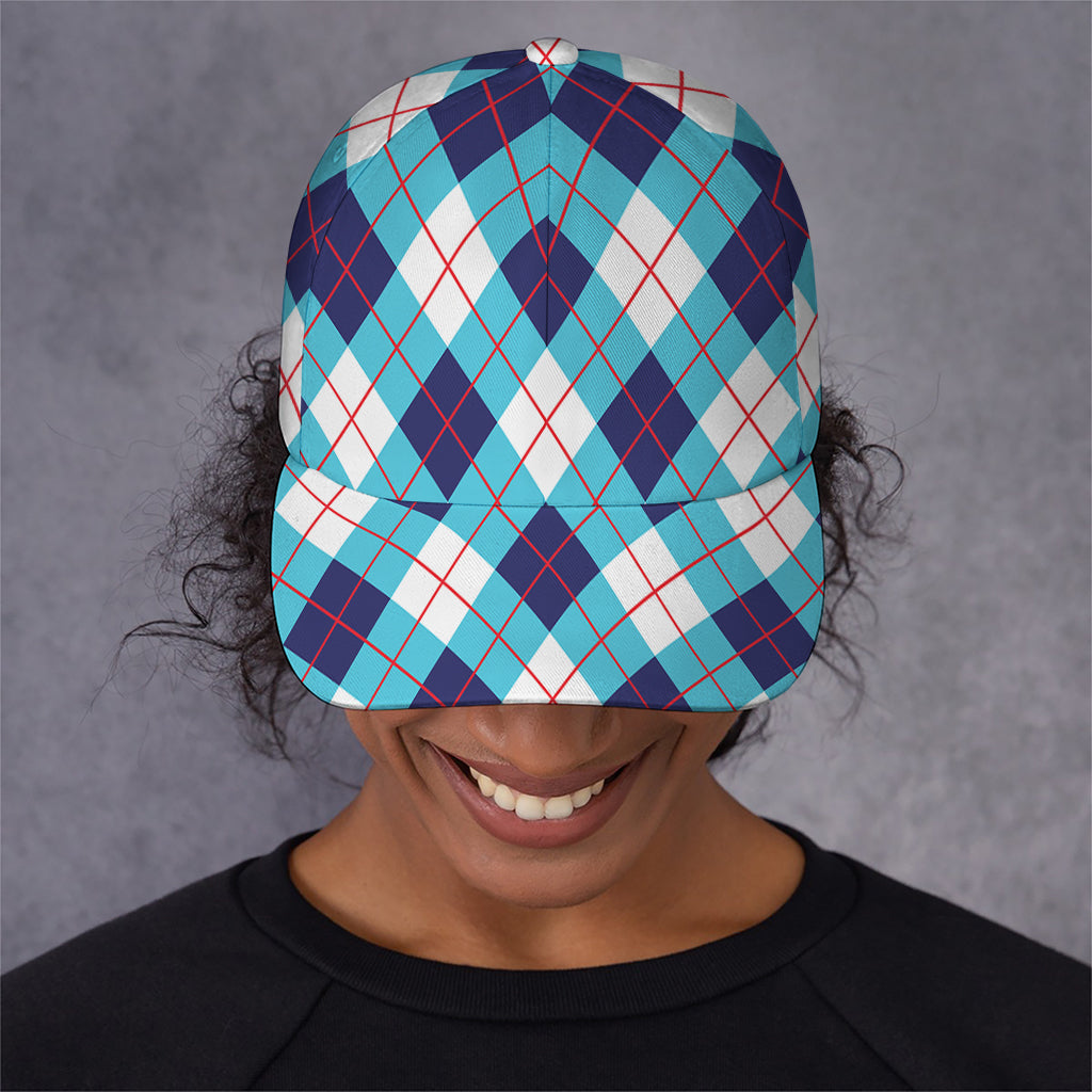 White Blue And Red Argyle Pattern Print Baseball Cap