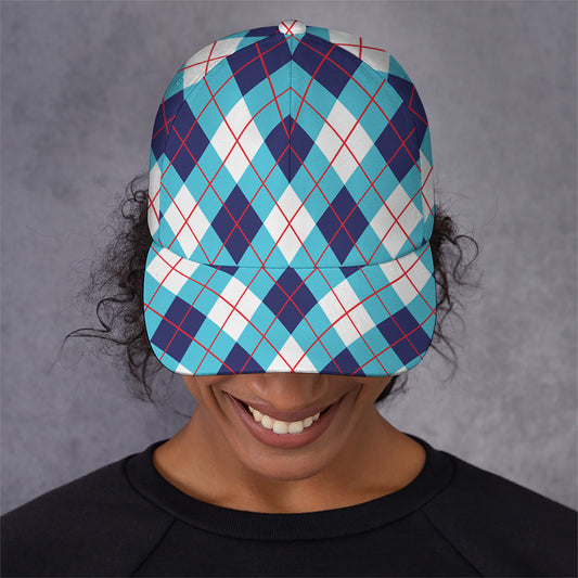 White Blue And Red Argyle Pattern Print Baseball Cap