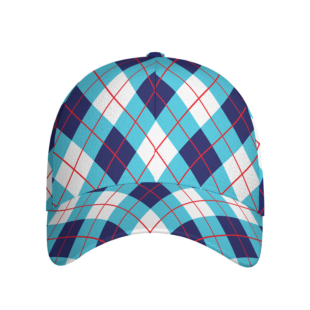 White Blue And Red Argyle Pattern Print Baseball Cap