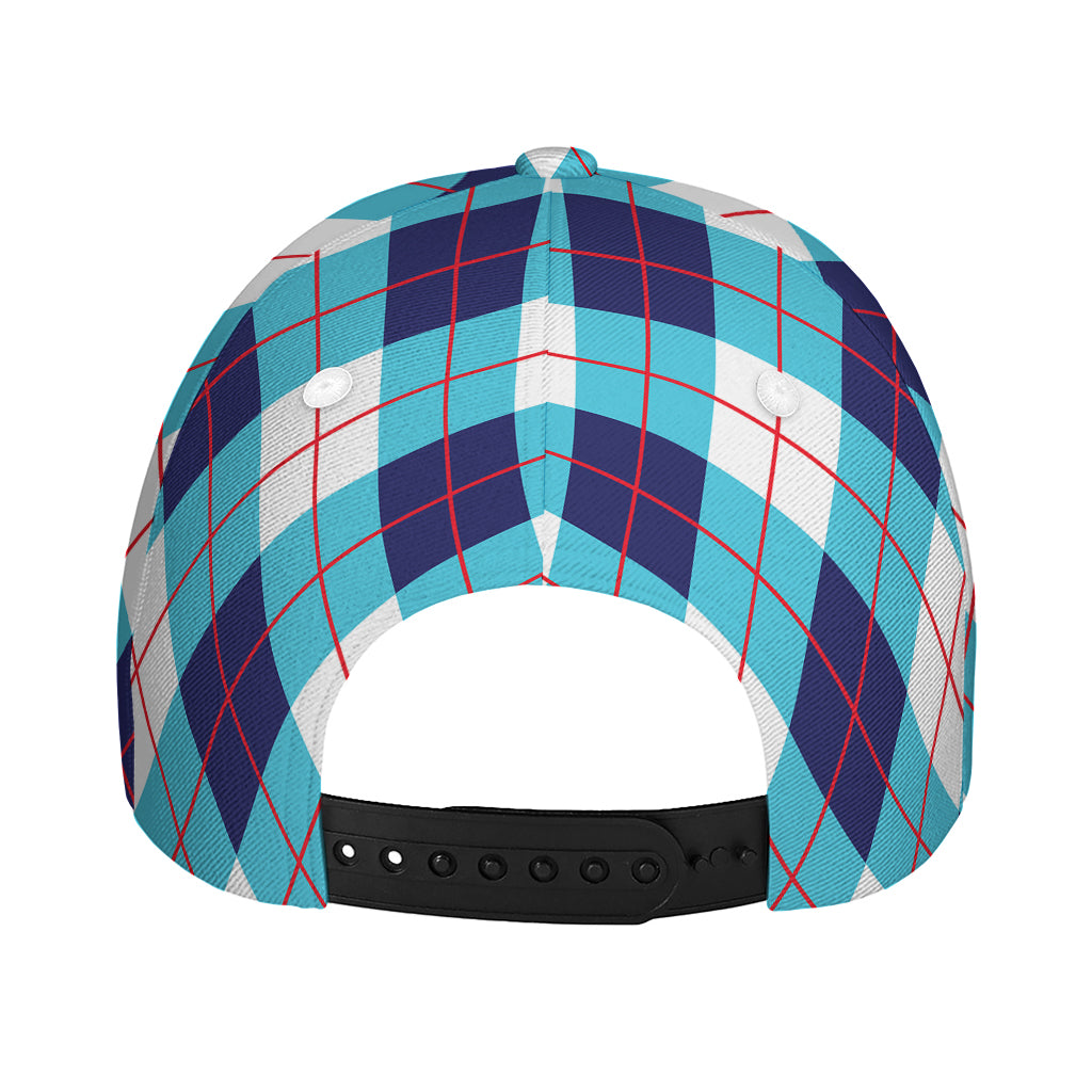 White Blue And Red Argyle Pattern Print Baseball Cap