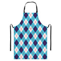 White Blue And Red Argyle Pattern Print Bib Apron With Pocket
